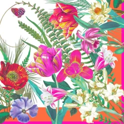 Caspari Cloth & Linen Napkins|La Dolce Vita Cloth Dinner Napkin in Fuchsia & Orange - Set of 4, Three Sets