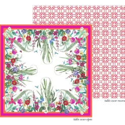 Caspari Kitchen Essentials|Table Linens|La Dolce Vita Kantha Quilt Fuchsia & Orange Table Covers - 1 Table Cover