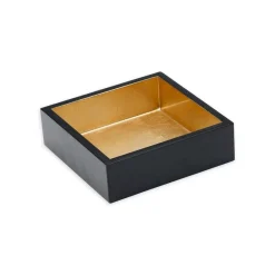 Caspari Lacquerware|Tailgates|Lacquer Cocktail Napkin Holder in Black & Gold - 1 Each
