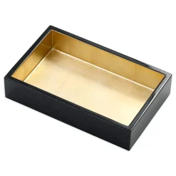 Caspari Lacquerware|Tailgates|Lacquer Guest Towel Napkin Holder in Black & Gold - 1 Each