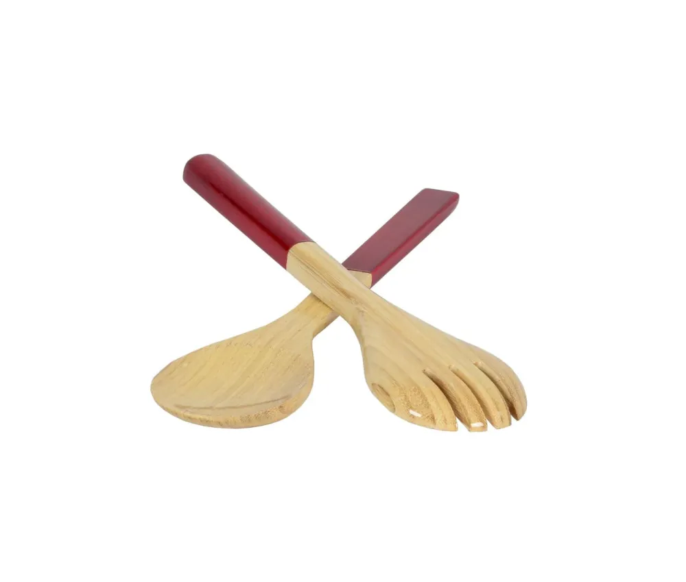 Albert L Punkt Tailgates|Memorial Day|Lacquered Bamboo Salad Servers in Red - 1 Pair