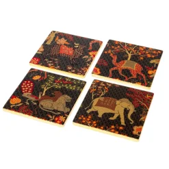 Caspari Lacquerware|Tailgates|Le Jardin De Mysore Set Of 4 Lacquer Coaster - 4" Diameter