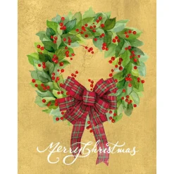 Caspari Christmas And Holiday Cards|Boxed Holiday Cards|Leaf Wreath With Plaid Bow Large Boxed Christmas Cards - includes 15 Boxed Christmas Cards