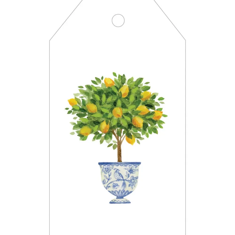 Caspari Christmas Gift Tags & Labels|Gift Tags & Enclosure Cards|Lemon Topiary Gift Tags - 4 Per Package