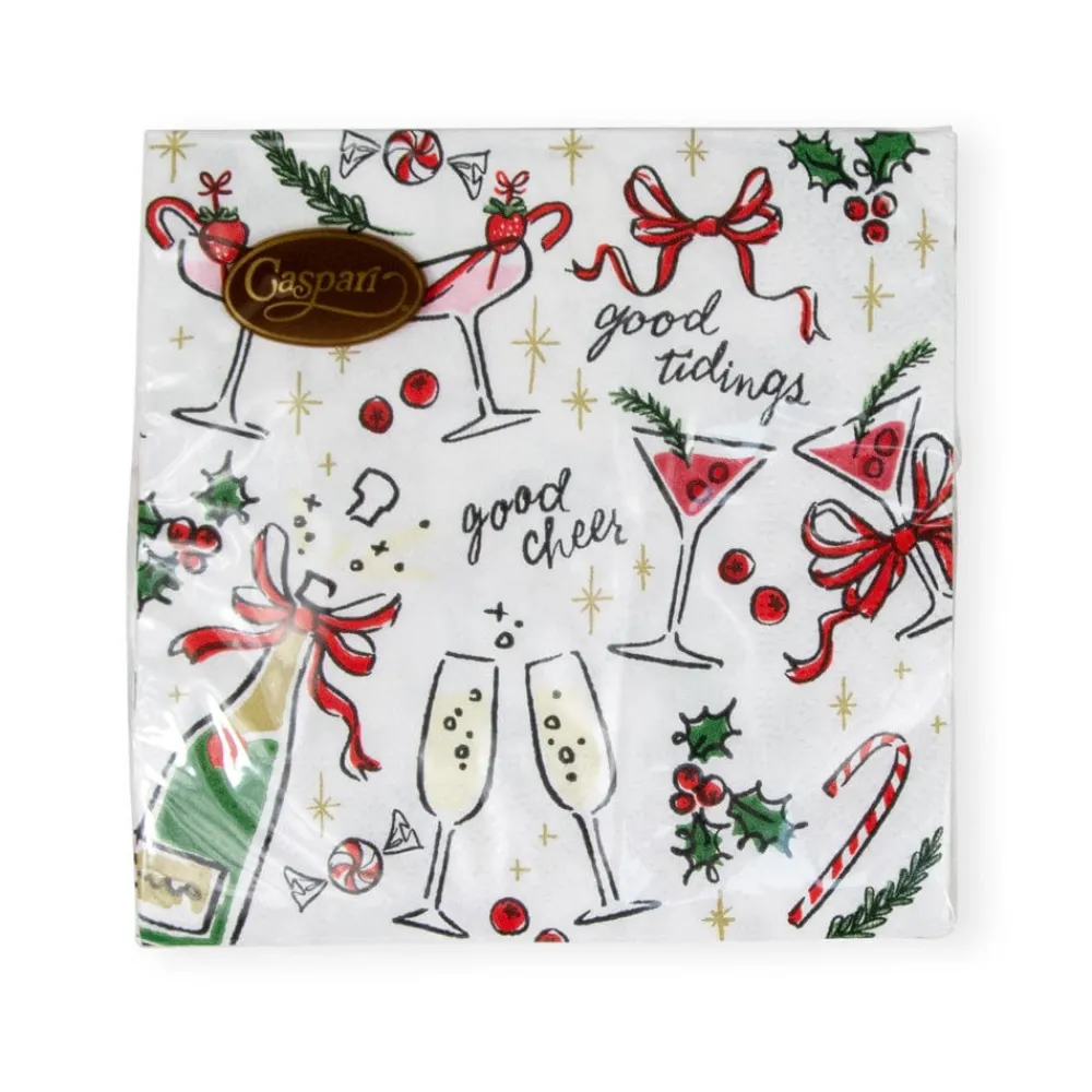 Caspari Christmas Napkins|Paper Cocktail Napkins|Let's Be Merry Paper Cocktail Napkins - 20 Per Package