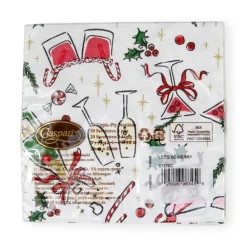 Caspari Christmas Napkins|Paper Cocktail Napkins|Let's Be Merry Paper Cocktail Napkins - 20 Per Package