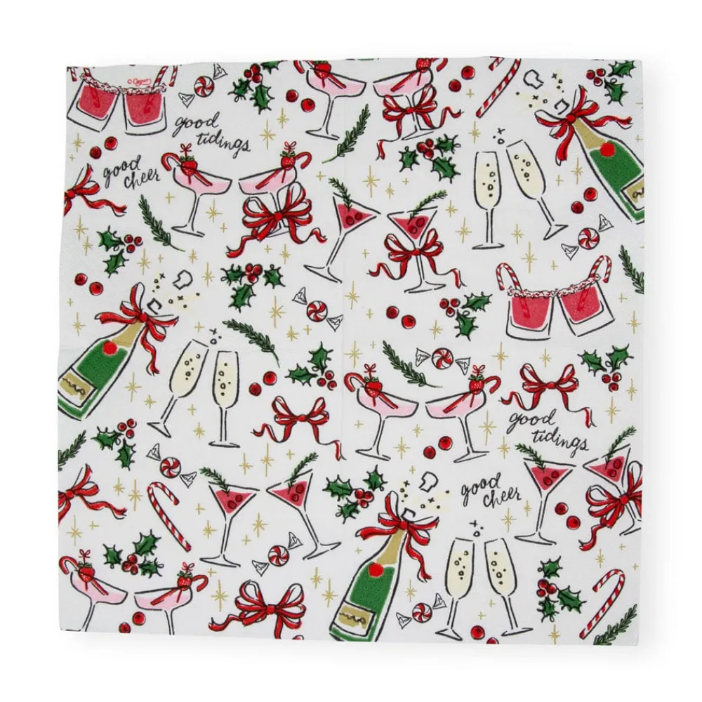 Caspari Christmas Napkins|Paper Cocktail Napkins|Let's Be Merry Paper Cocktail Napkins - 20 Per Package