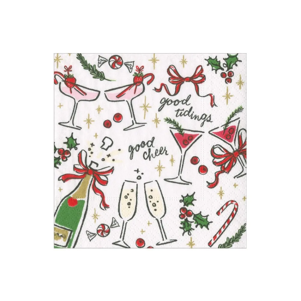 Caspari Christmas Napkins|Paper Cocktail Napkins|Let's Be Merry Paper Cocktail Napkins - 20 Per Package