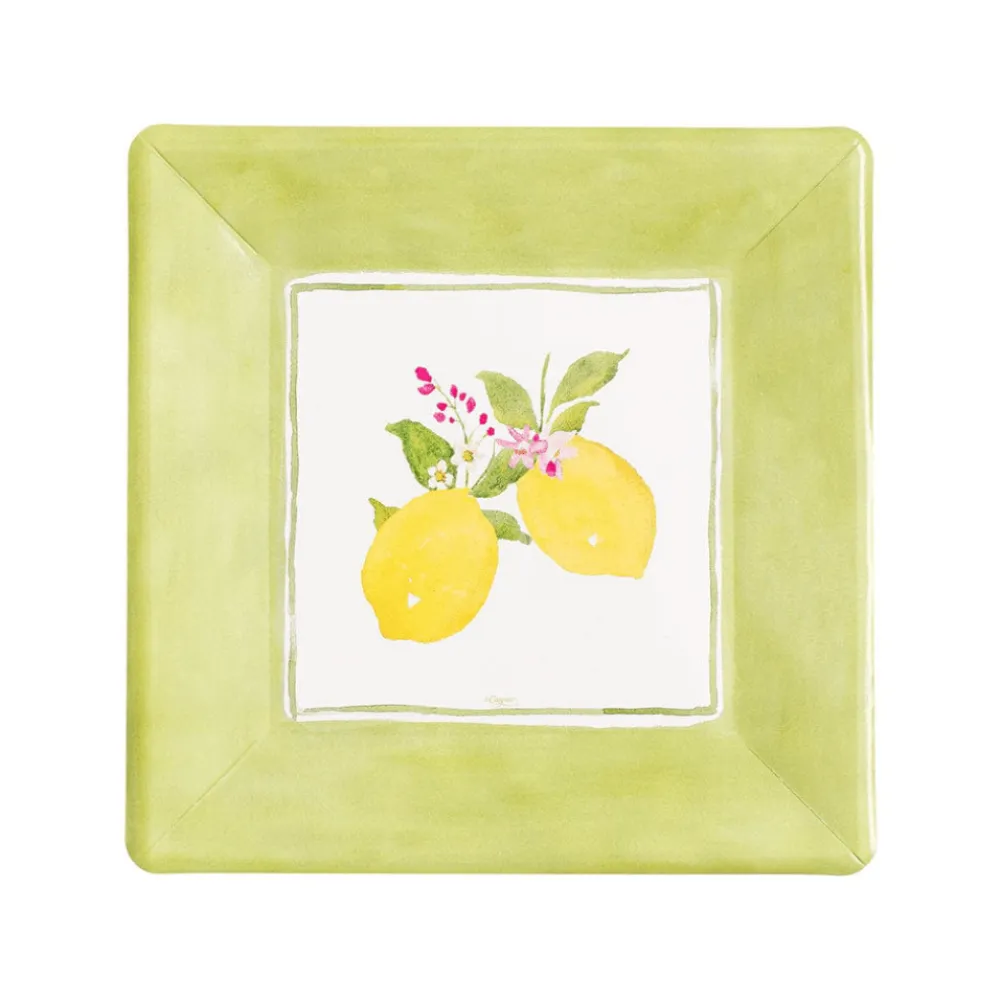 Caspari Paper Salad And Dessert Plates|Citrus Songbird|Limoncello Square Salad & Dessert Plates - 8 Per Package