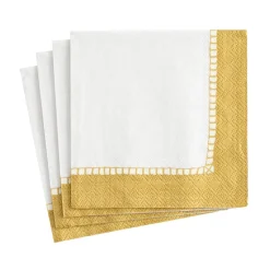Caspari Christmas Napkins|Tailgates|Linen Border Paper Cocktail Napkins in Gold - 20 Per Package