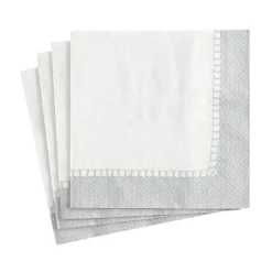 Caspari Christmas Napkins|Engagement Party|Linen Border Paper Cocktail Napkins in Silver - 20 Per Package