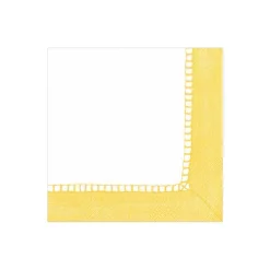 Caspari Baby Shower|Paper Cocktail Napkins|Linen Border Paper Cocktail Napkins in Yellow - 20 Per Package