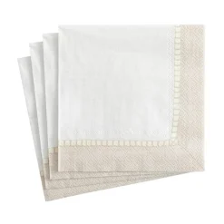 Caspari Engagement Party|Paper Cocktail Napkins|Linen Border Paper Cocktail Napkins in Natural - 20 Per Package - 2 Packages
