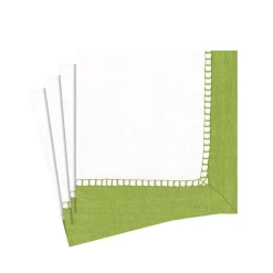 Caspari Christmas Napkins|Bridal Shower|Linen Border Paper Cocktail Napkins in Green - 20 Per Package