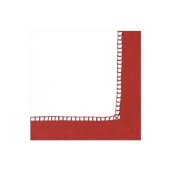 Caspari Christmas Napkins|Tailgates|Linen Border Paper Cocktail Napkins in Red - 20 Per Package