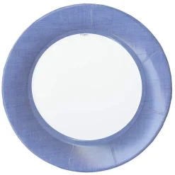 Caspari Tailgates|Graduation Celebration|Linen Border Paper Dinner Plates in Blue II - 8 Per Package