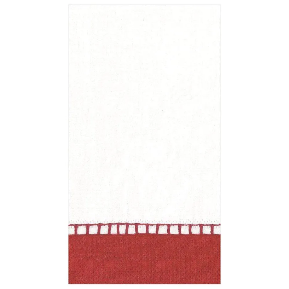 Caspari Christmas Napkins|Tailgates|Linen Border Paper Guest Towel Napkins in Red - 15 Per Package