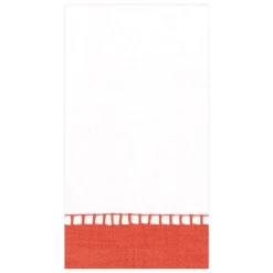 Caspari Tailgates|Paper Guest Towels|Linen Border Paper Guest Towel Napkins in Coral - 15 Per Package