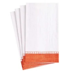 Caspari Tailgates|Paper Guest Towels|Linen Border Paper Guest Towel Napkins in Coral - 15 Per Package