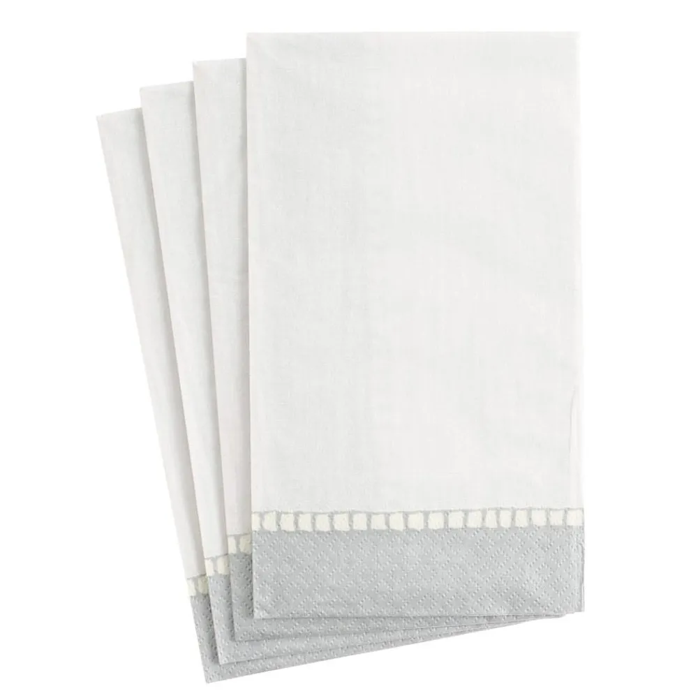 Caspari Christmas Napkins|Engagement Party|Linen Border Paper Guest Towel Napkins in Silver - 15 Per Package