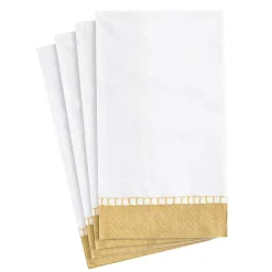 Caspari Christmas Napkins|Tailgates|Linen Border Paper Guest Towel Napkins in Gold - 15 Per Package