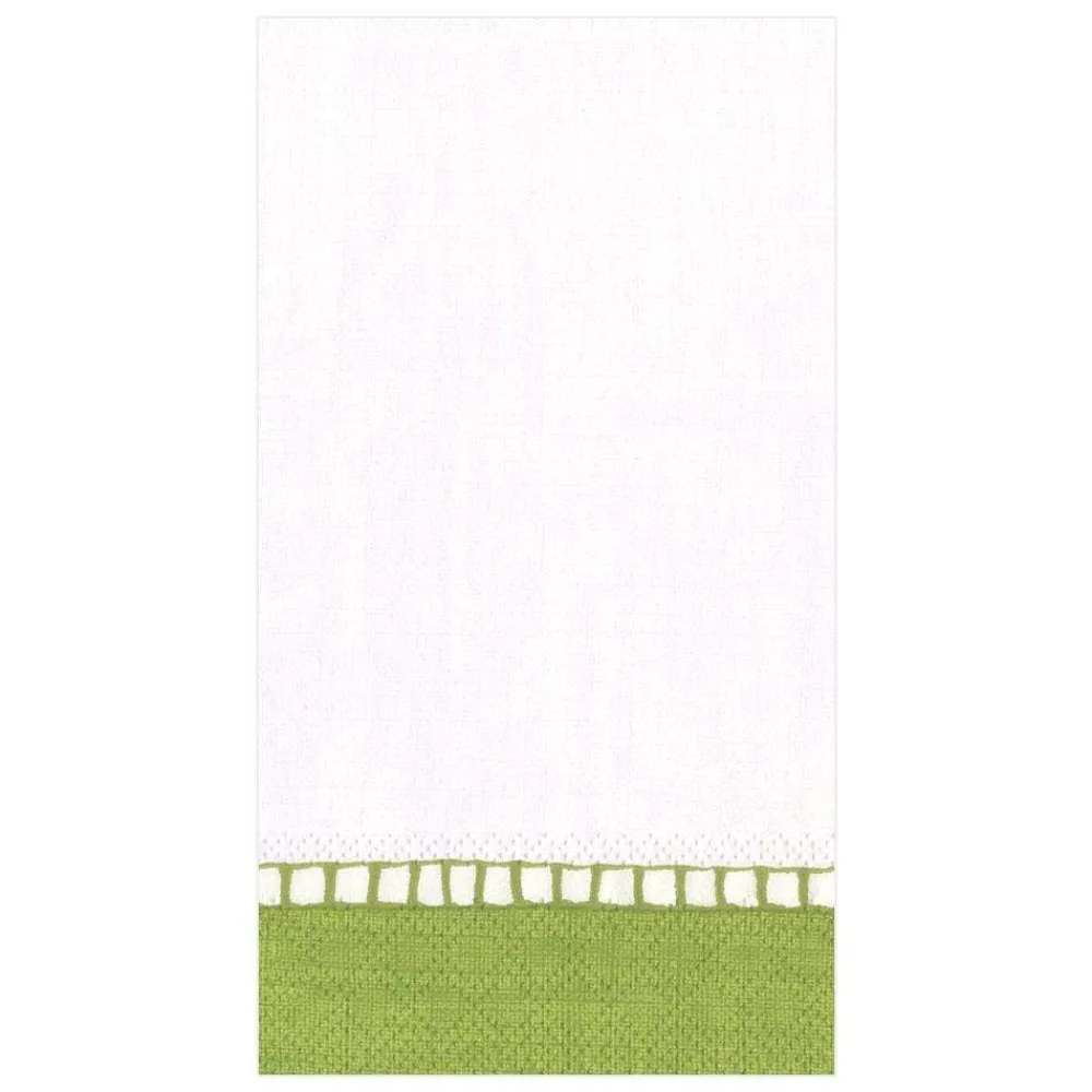 Caspari Christmas Napkins|Paper Guest Towels|Linen Border Paper Guest Towel Napkins in Green - 15 Per Package
