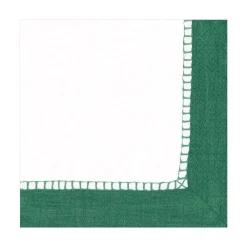 Caspari Christmas Napkins|Tailgates|Linen Border Paper Luncheon Napkins in Emerald - 20 Per Package