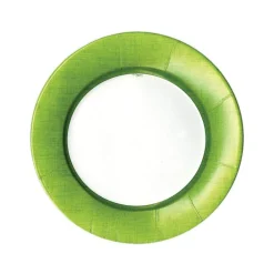 Caspari Christmas Plates|Tailgates|Linen Border Paper Salad & Dessert Plates in Moss Green - 8 Per Package
