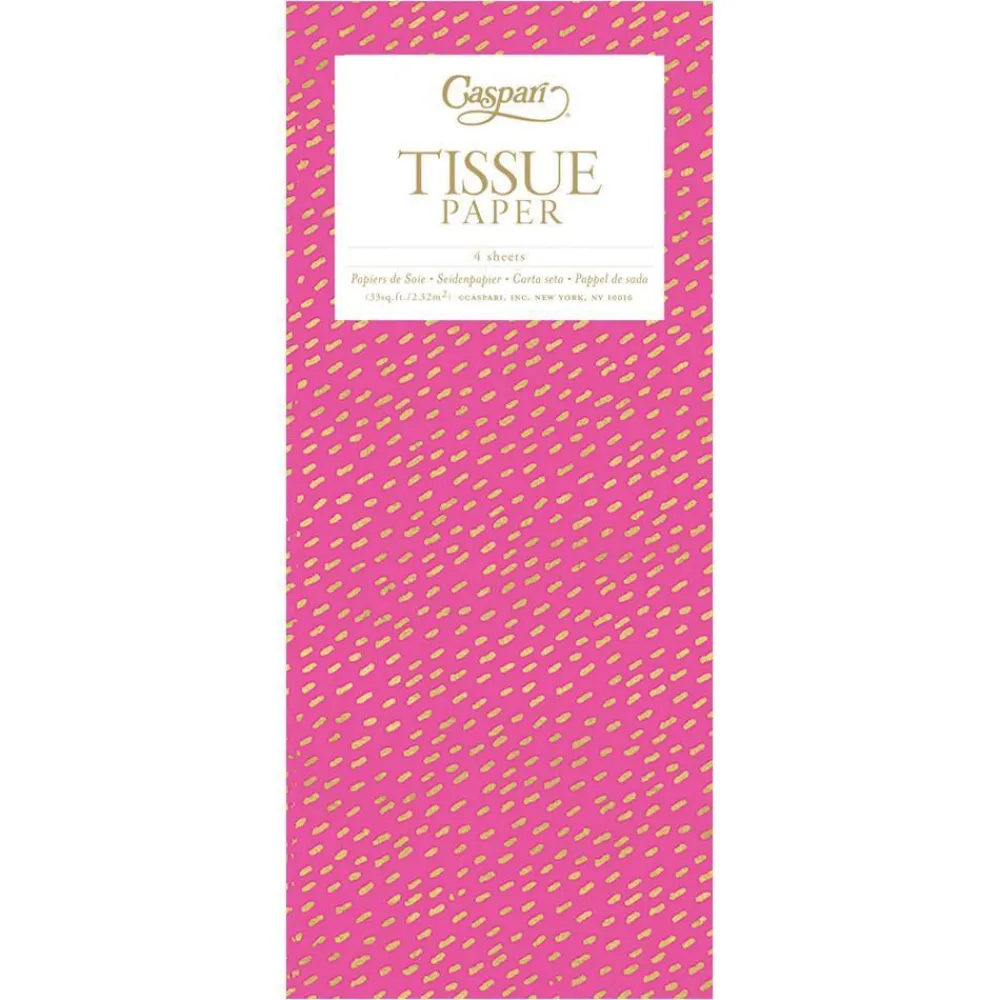 Caspari Bridal Shower|Mother'S Day|Little Dash Tissue Paper in Fuchsia & Gold - 4 Sheets Included