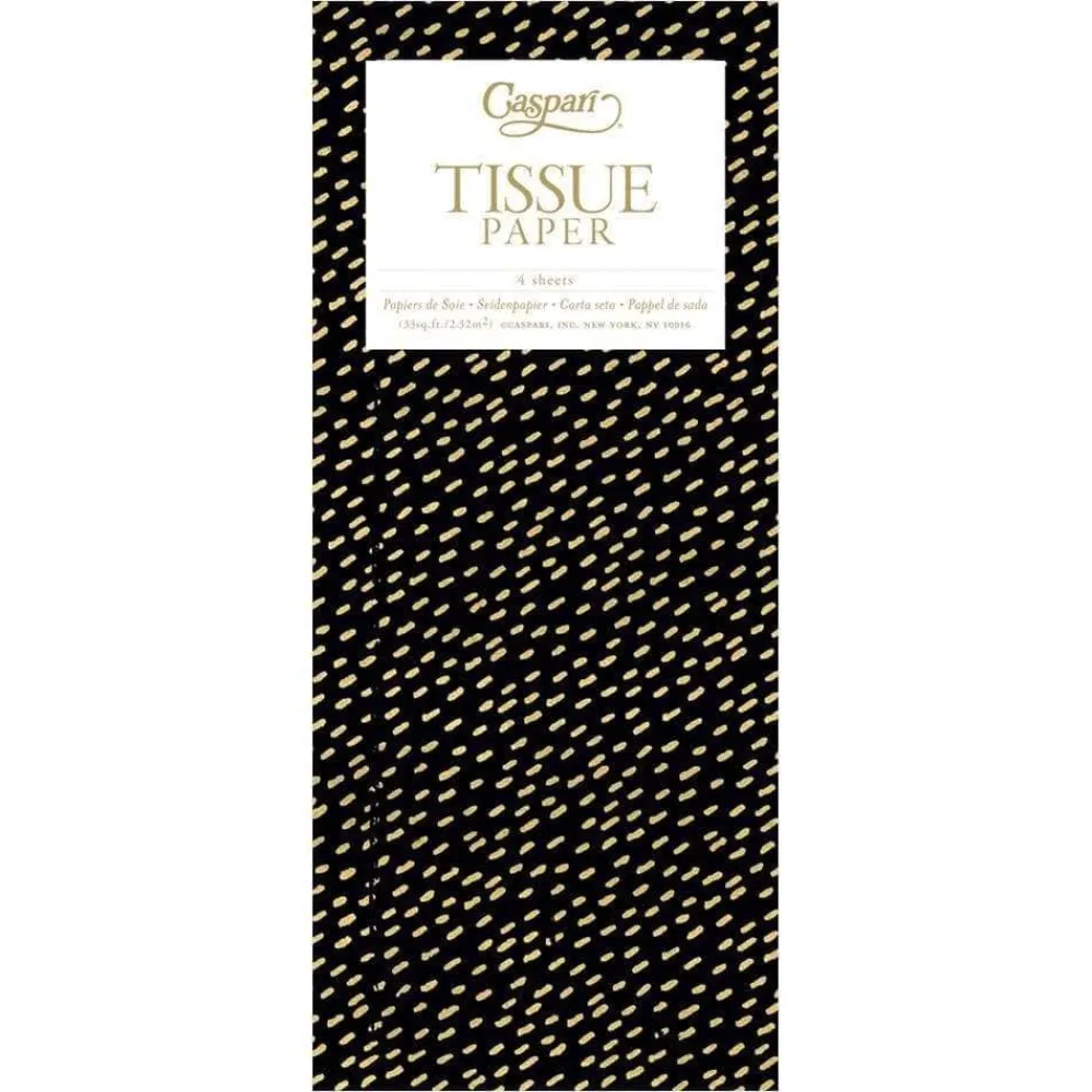 Caspari Tissue Paper|Little Dash Tissue Paper in Black & Gold - 4 Sheets Included