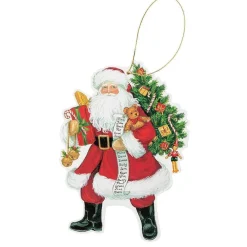 Caspari Christmas Gift Tags & Labels|Gift Tags & Enclosure Cards|Lynn Haney Santa Decorative Die-Cut Gift Tag - 4 Per Package