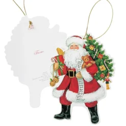 Caspari Christmas Gift Tags & Labels|Gift Tags & Enclosure Cards|Lynn Haney Santa Decorative Die-Cut Gift Tag - 4 Per Package