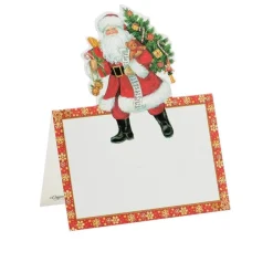 Caspari Place Cards|Lynn Haney Santa Place Cards Die Cut Package 8 In