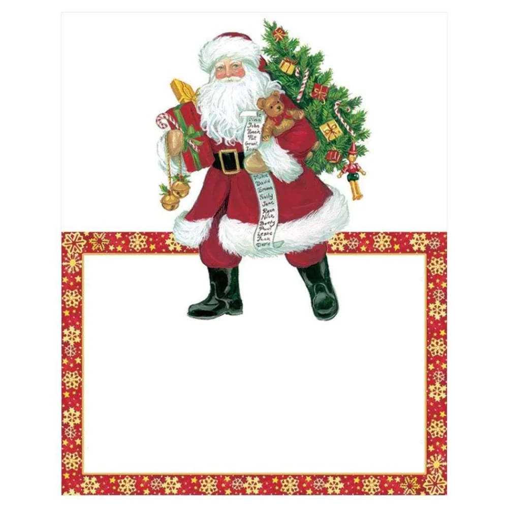 Caspari Place Cards|Lynn Haney Santa Place Cards Die Cut Package 8 In