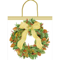 Caspari Christmas Gift & Bottle Bags|Gift & Bottle Bags|Magnolia Wreath Gift Bags - includes 1 Gift Bags