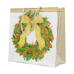 Caspari Christmas Gift & Bottle Bags|Gift & Bottle Bags|Magnolia Wreath Gift Bags - includes 1 Gift Bags