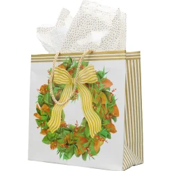 Caspari Christmas Gift & Bottle Bags|Gift & Bottle Bags|Magnolia Wreath Gift Bags - includes 1 Gift Bags