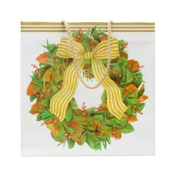 Caspari Christmas Gift & Bottle Bags|Gift & Bottle Bags|Magnolia Wreath Gift Bags - includes 1 Gift Bags