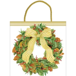 Caspari Christmas Gift & Bottle Bags|Gift & Bottle Bags|Magnolia Wreath Gift Bags - includes 1 Gift Bags