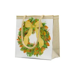 Caspari Christmas Gift & Bottle Bags|Gift & Bottle Bags|Magnolia Wreath Gift Bags - includes 1 Gift Bags