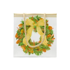 Caspari Christmas Gift & Bottle Bags|Gift & Bottle Bags|Magnolia Wreath Gift Bags - includes 1 Gift Bags