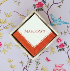Caspari Paper Cocktail Napkins|Mahjong|Mahjong! Paper Cocktail Napkins - Linen Border in Coral
