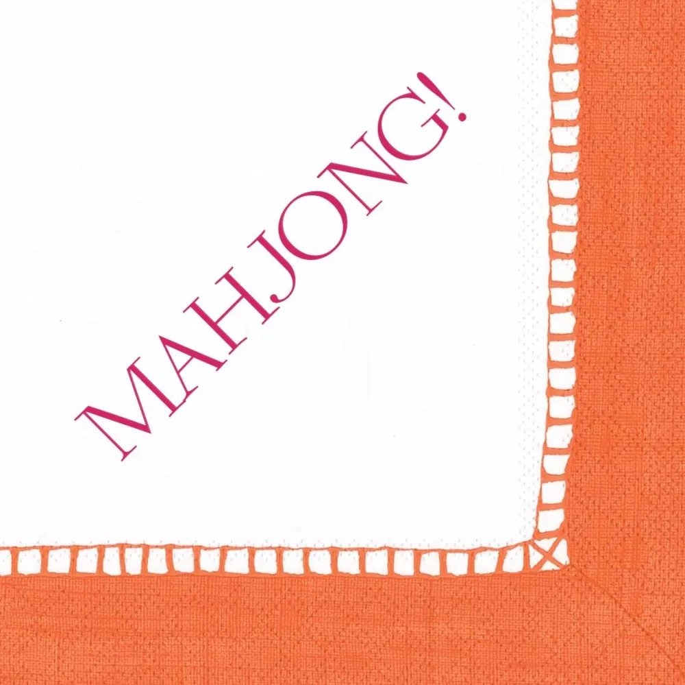 Caspari Paper Cocktail Napkins|Mahjong|Mahjong! Paper Cocktail Napkins - Linen Border in Coral