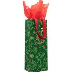 Caspari Christmas Gift & Bottle Bags|Gift & Bottle Bags|Making Spirits Bright Gift Bags - includes 1 Gift Bags