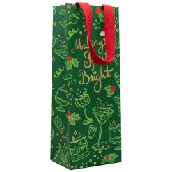 Caspari Christmas Gift & Bottle Bags|Gift & Bottle Bags|Making Spirits Bright Gift Bags - includes 1 Gift Bags