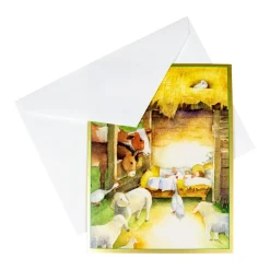 Caspari Christmas And Holiday Cards|Boxed Holiday Cards|Manger Scene Boxed Christmas Cards - 15 Christmas Cards & 15 Envelopes