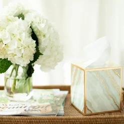 Caspari Lacquerware|Mother'S Day|Marble Lacquer Tissue Box Cover in Moonlight Grey - 1 Each