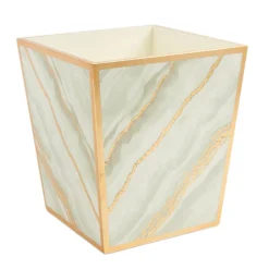 Caspari Lacquerware|Lacquer Trays And Accessories|Marble Lacquer Wastebasket in Moonlight Grey - 1 Each