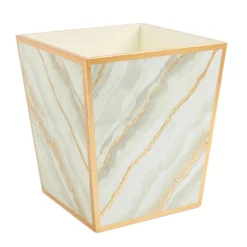 Caspari Lacquerware|Lacquer Trays And Accessories|Marble Lacquer Wastebasket in Moonlight Grey - 1 Each