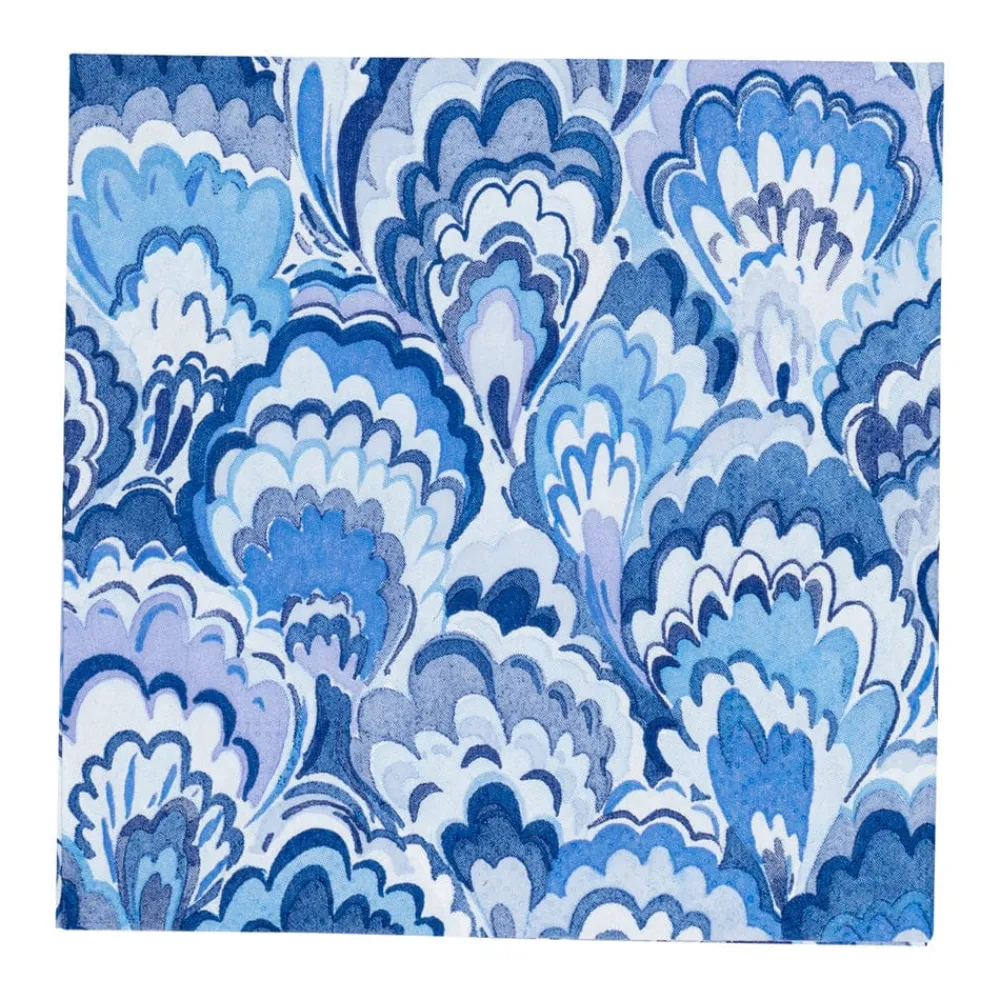 Caspari Paper Cocktail Napkins|Darjeeling|Marbled Ceramica Indigo Cocktail Napkins - 20 Per Package